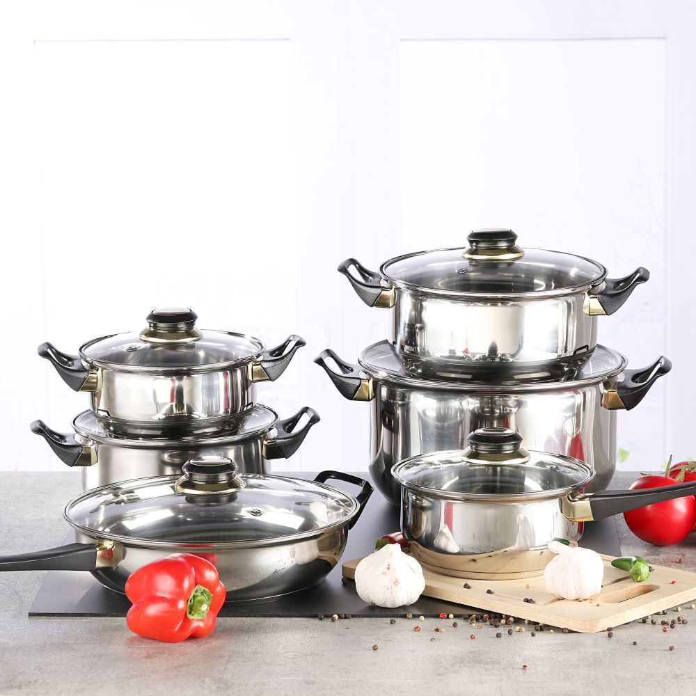 Haushalt International Kochtopf-Set 12tlg. aus Edelstahl mit Glasdeckel