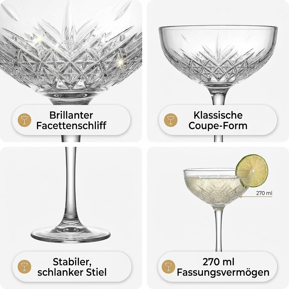 Der-Porzellan-Laden by Pasabahce Timeless Sekt/Cocktailschale 270 ml 4er Set
