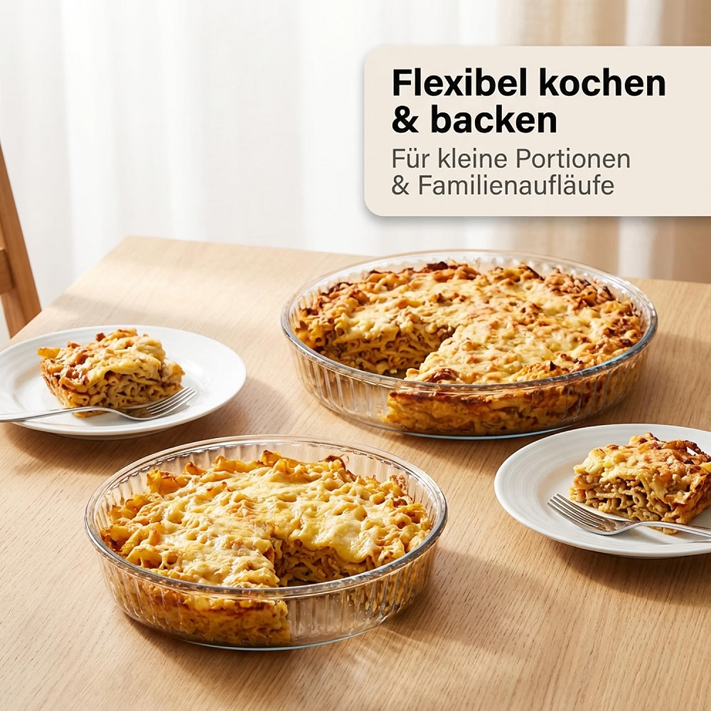 Der-Porzellan-Laden by Pasabahce Borcam Ofenschalen Set rund 26/32 cm 2tlg.