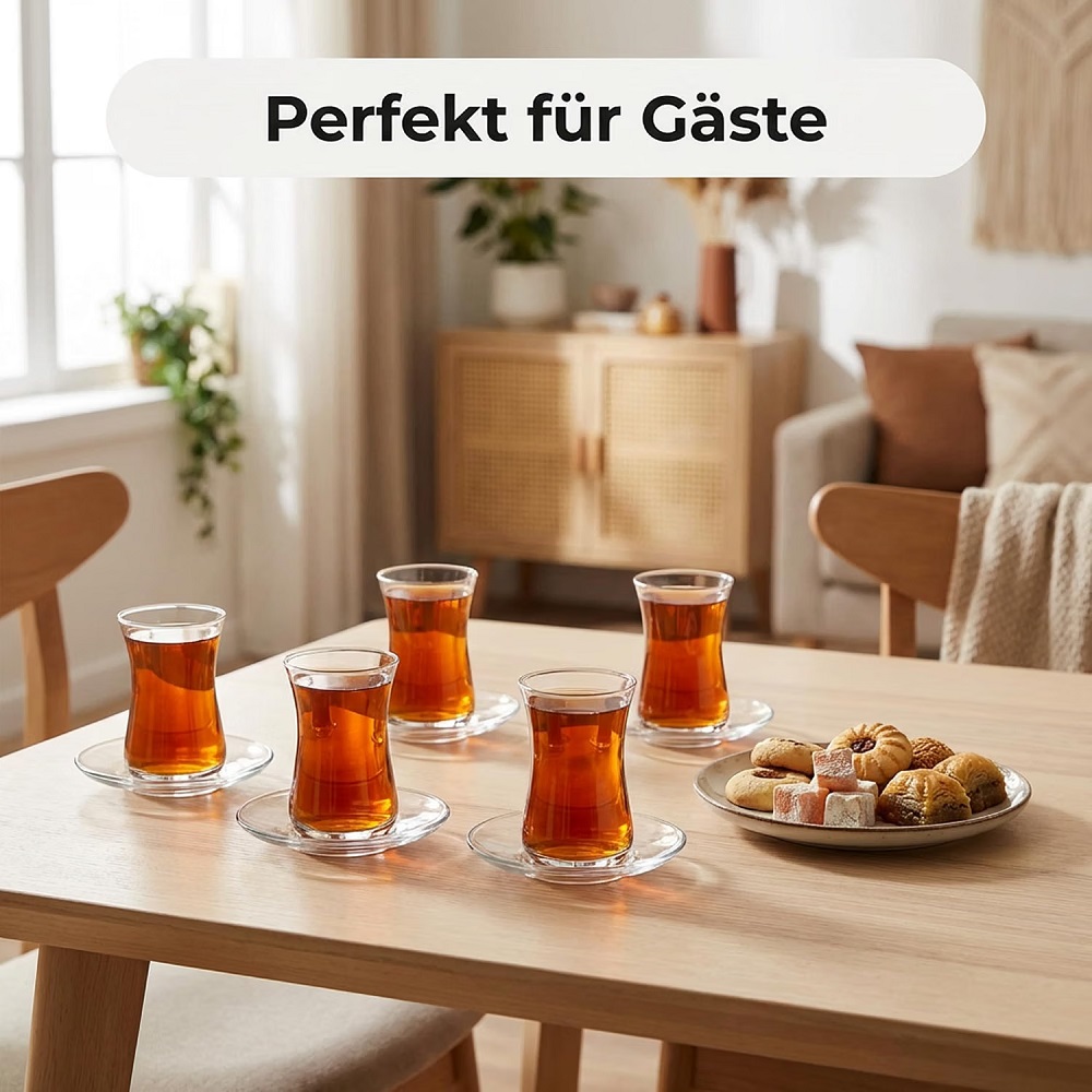 Der-Porzellan-Laden by Pasabahce Heybeli Teeglas mit Untertasse 160 ml 6er Set