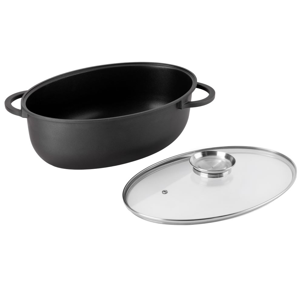 Haushalt International Aluguss-Bräter mit Glasdeckel Maße: ca. 39 x 26,5 x 18,8cm