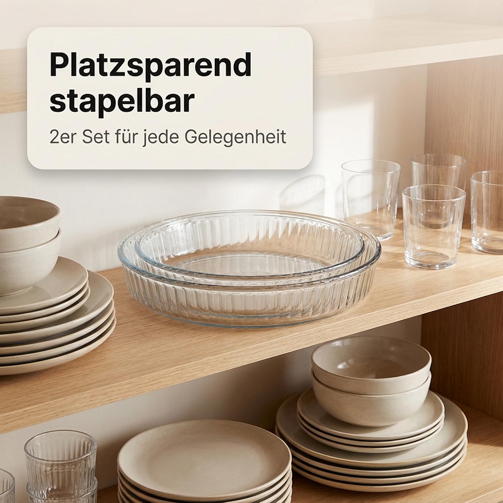 Der-Porzellan-Laden by Pasabahce Borcam Ofenschalen Set rund 26/32 cm 2tlg.