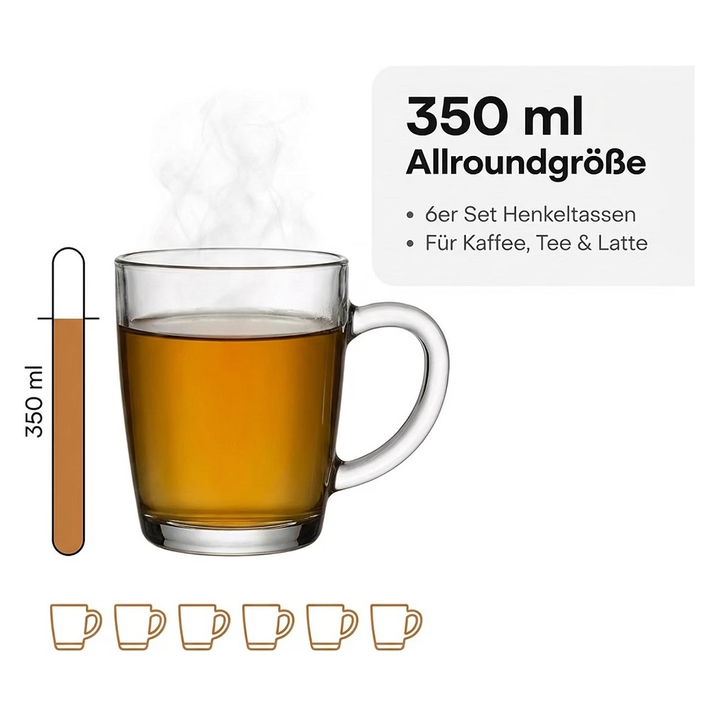 Der-Porzellan-Laden by Pasabahce Basic Henkeltasse 350 ml 6er Set