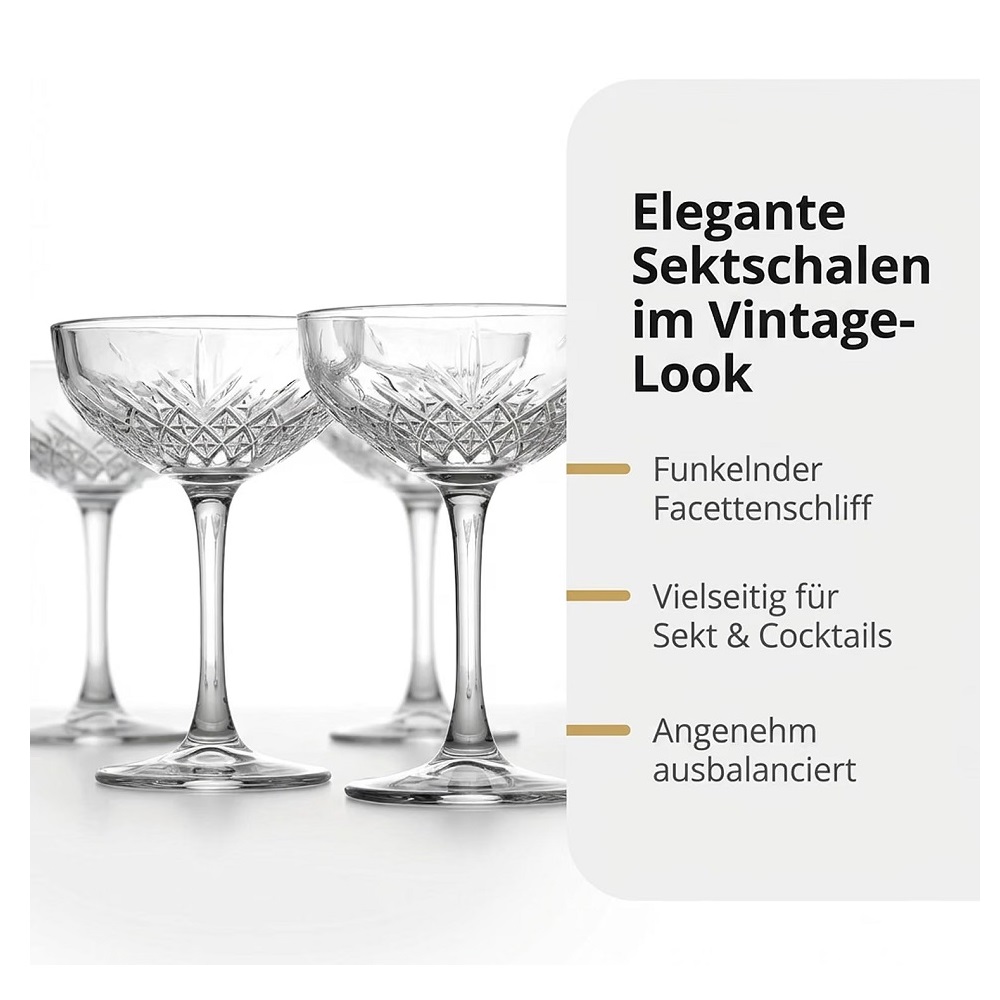 Der-Porzellan-Laden by Pasabahce Timeless Sekt/Cocktailschale 270 ml 4er Set