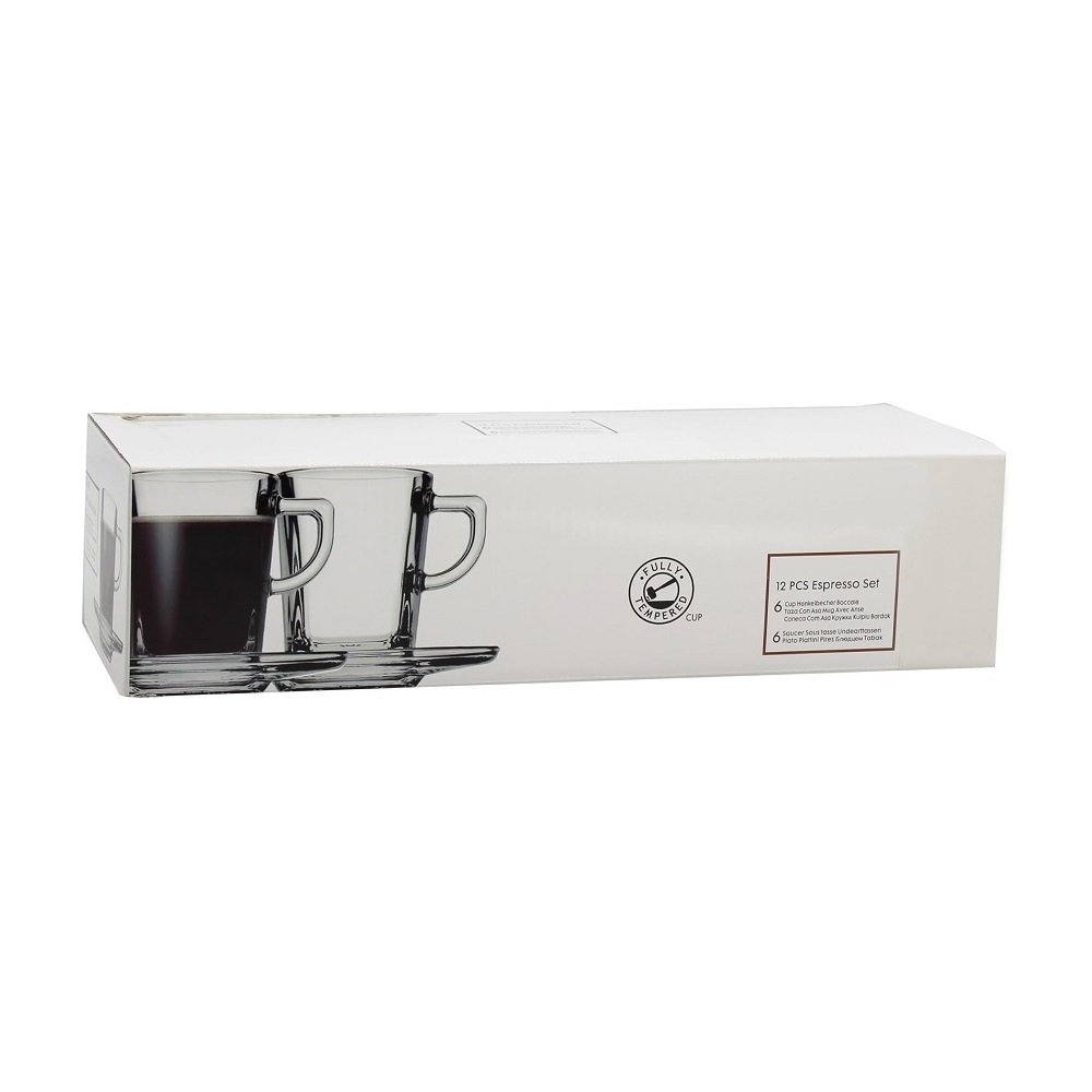 Pasabahce Carre Kaffeetassenset Tasse und Untertasse 12tlg.