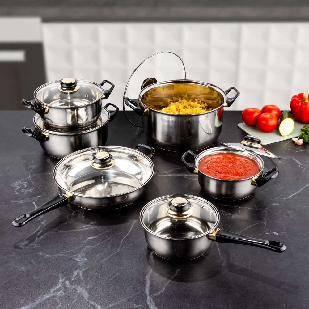 Haushalt International Kochtopf-Set 12tlg. aus Edelstahl mit Glasdeckel