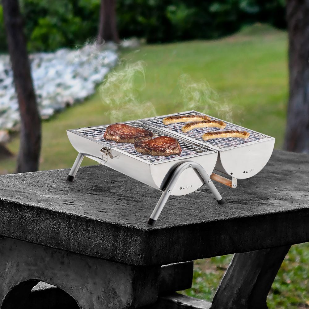Haushalt International Picknick Grill aus Edelstahl Maße: ca. 42x26,5x37cm