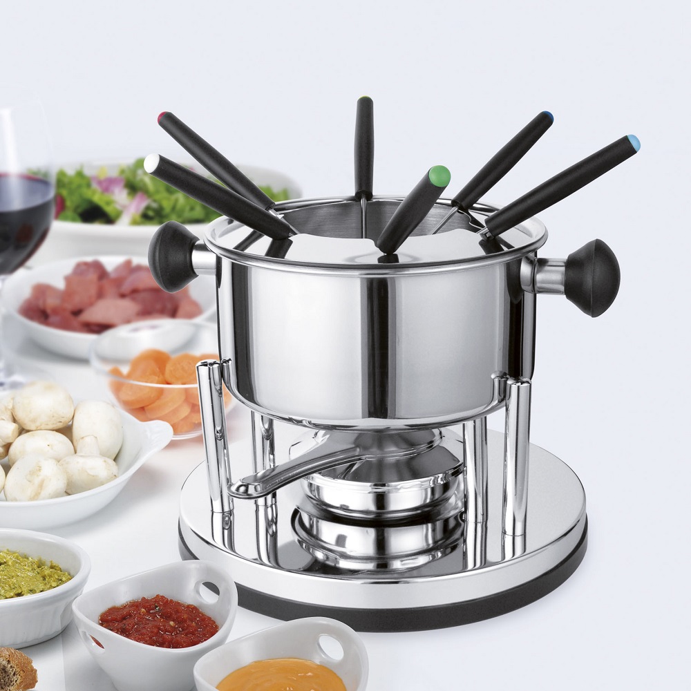 Haushalt International Fondue-Set aus Edelstahl 10-tlg. Durchm. ca. 17-18,3 x 9,5 (H) cm