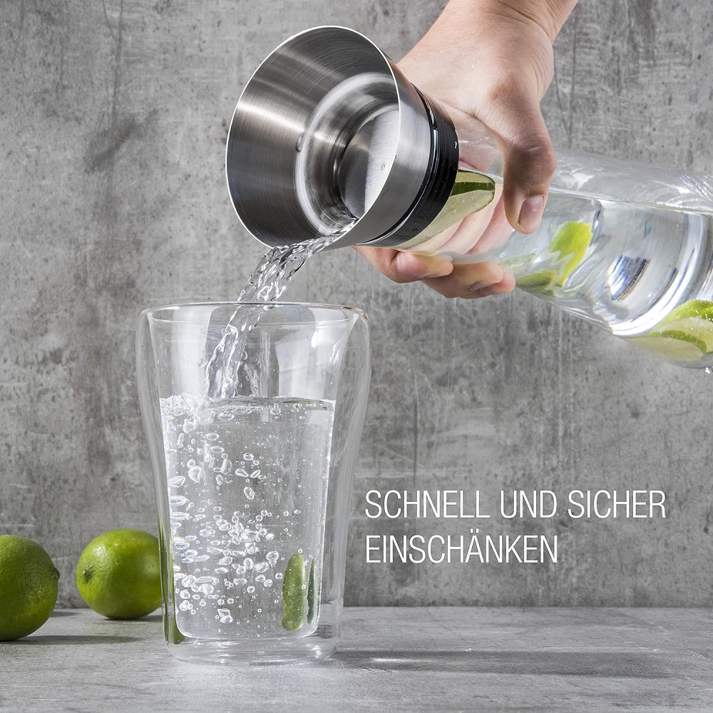 Haushalt International Wasserkaraffe aus Glas, 1 Liter mit Ausgießer