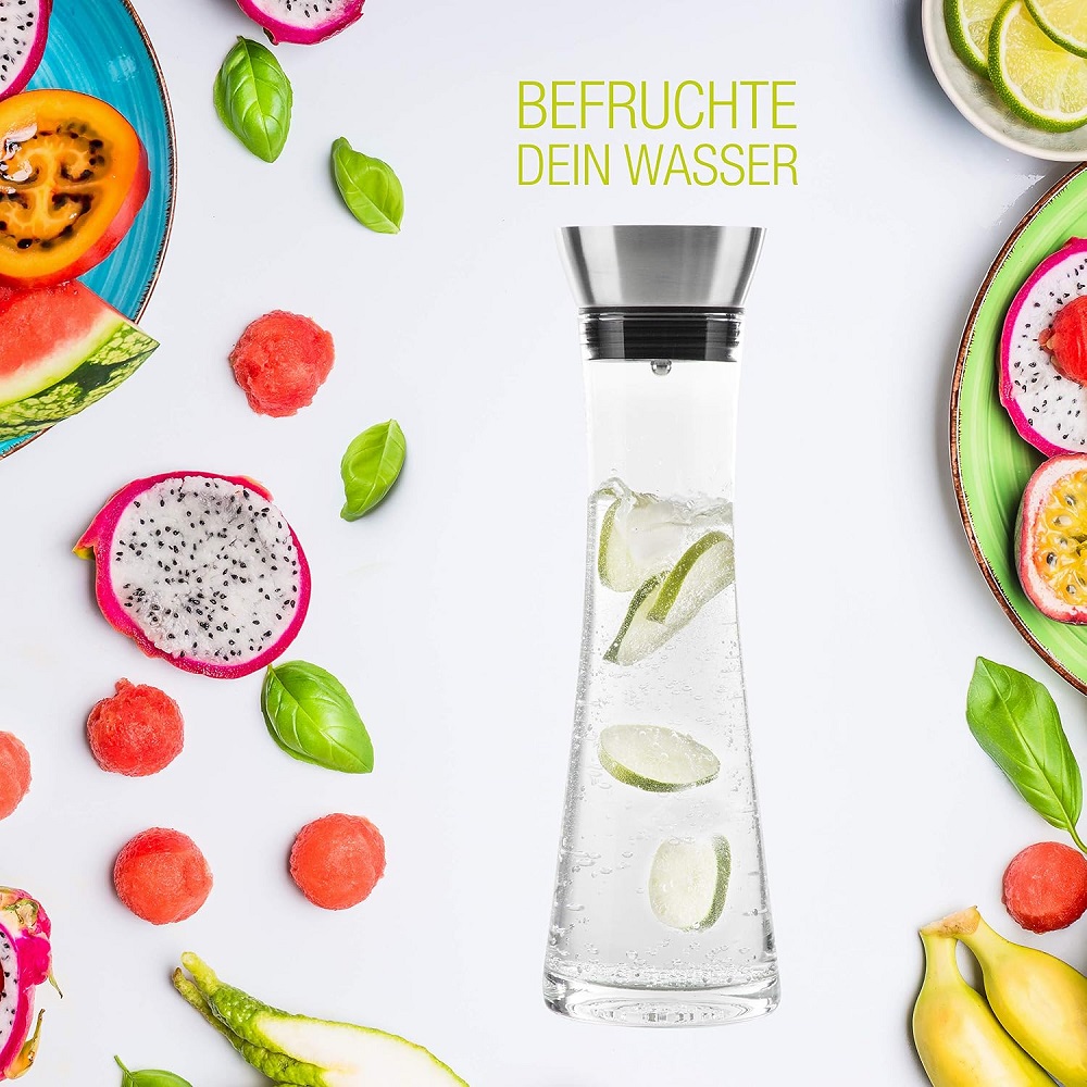 Haushalt International Wasserkaraffe aus Glas, 1 Liter mit Ausgießer