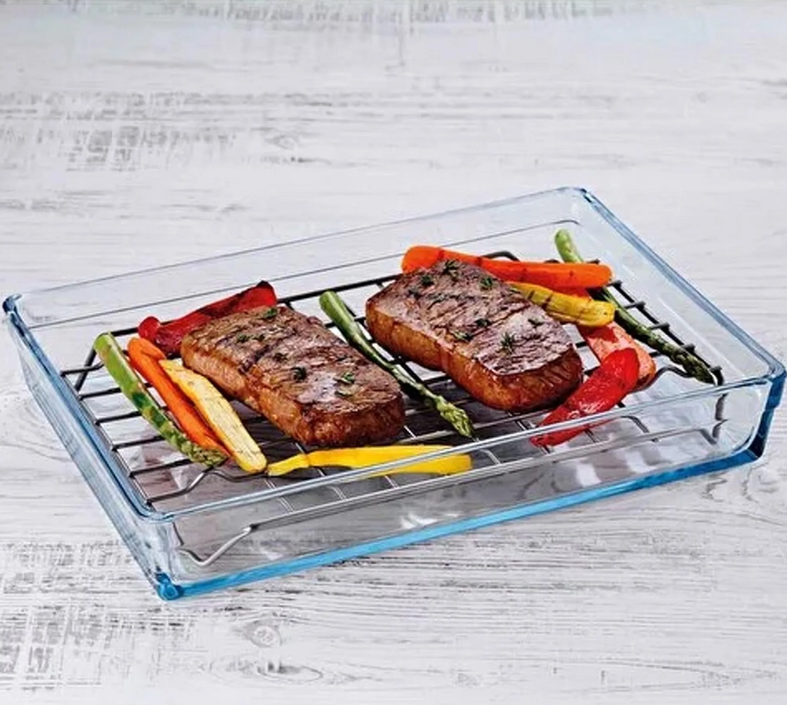 Pasabahce Borcam Auflaufform rechteckig 36,7x25,7x6 cm mit Grillrost