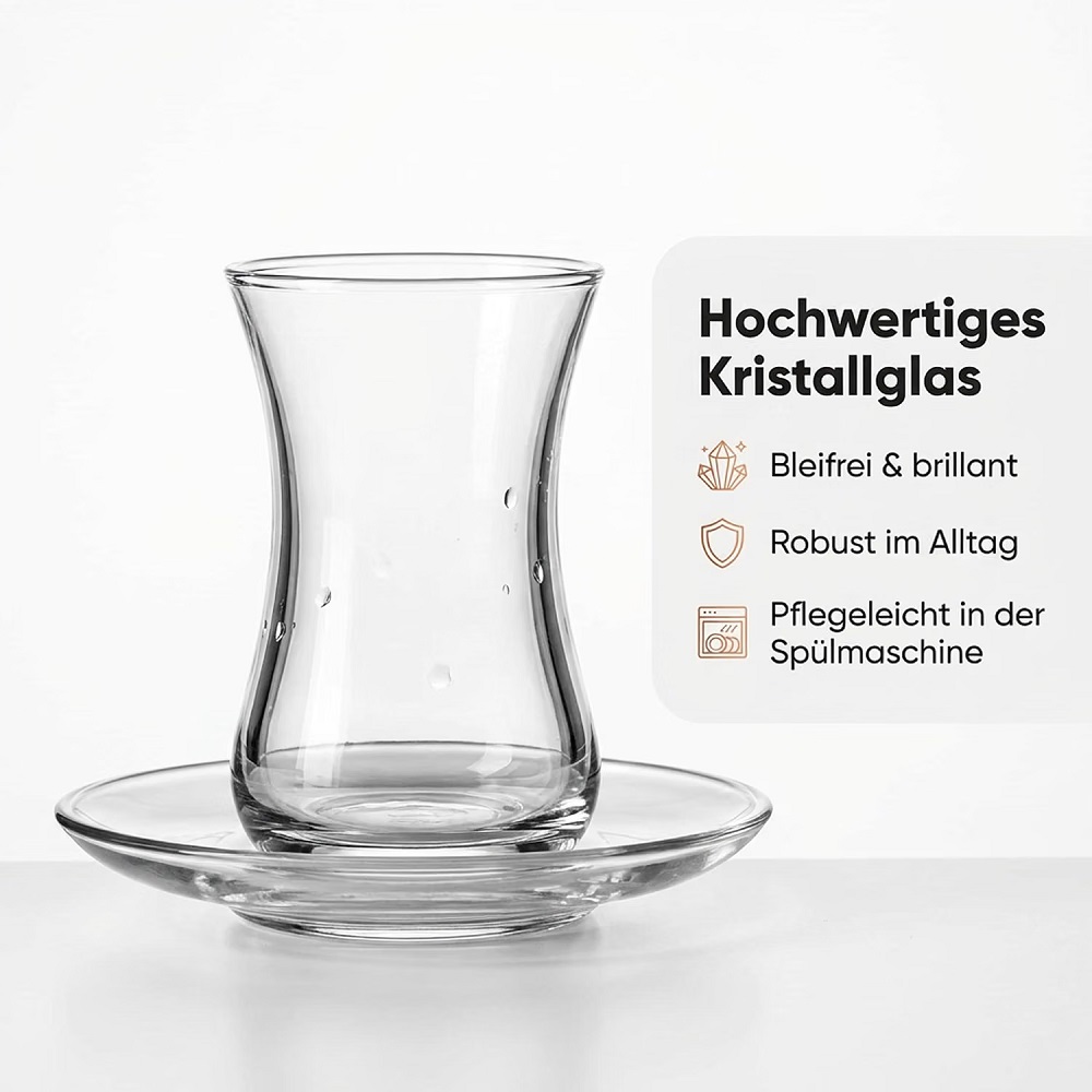 Der-Porzellan-Laden by Pasabahce Heybeli Teeglas mit Untertasse 160 ml 6er Set