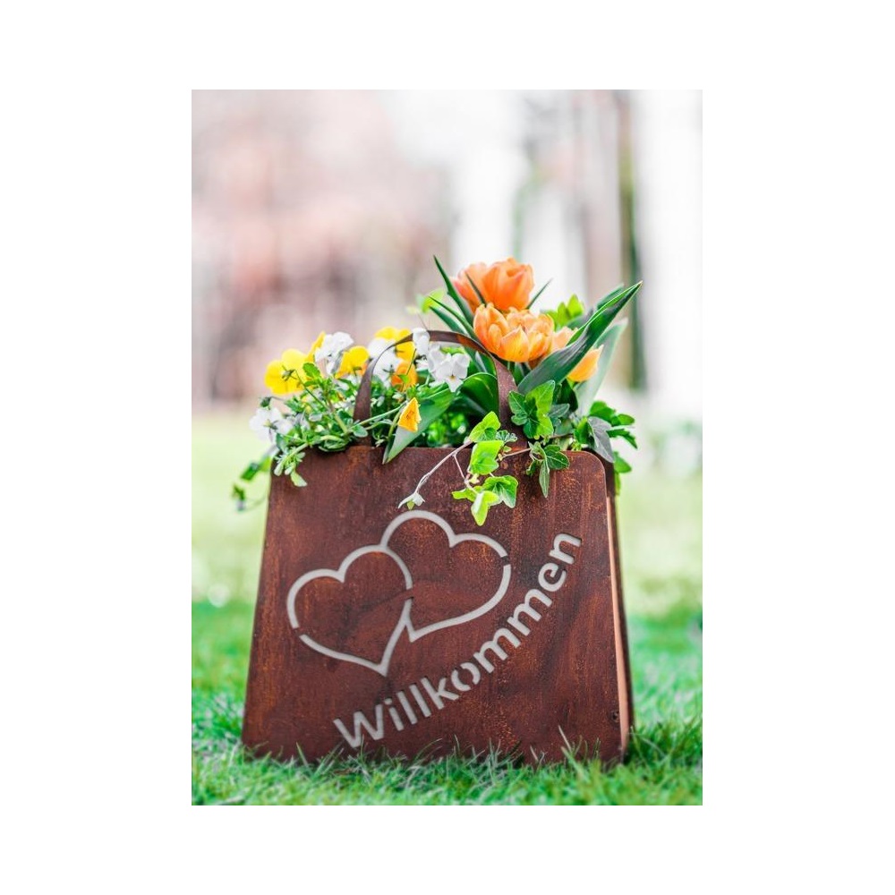 Tasche zum Bepflanzen Willkommen Herz 32x27cm