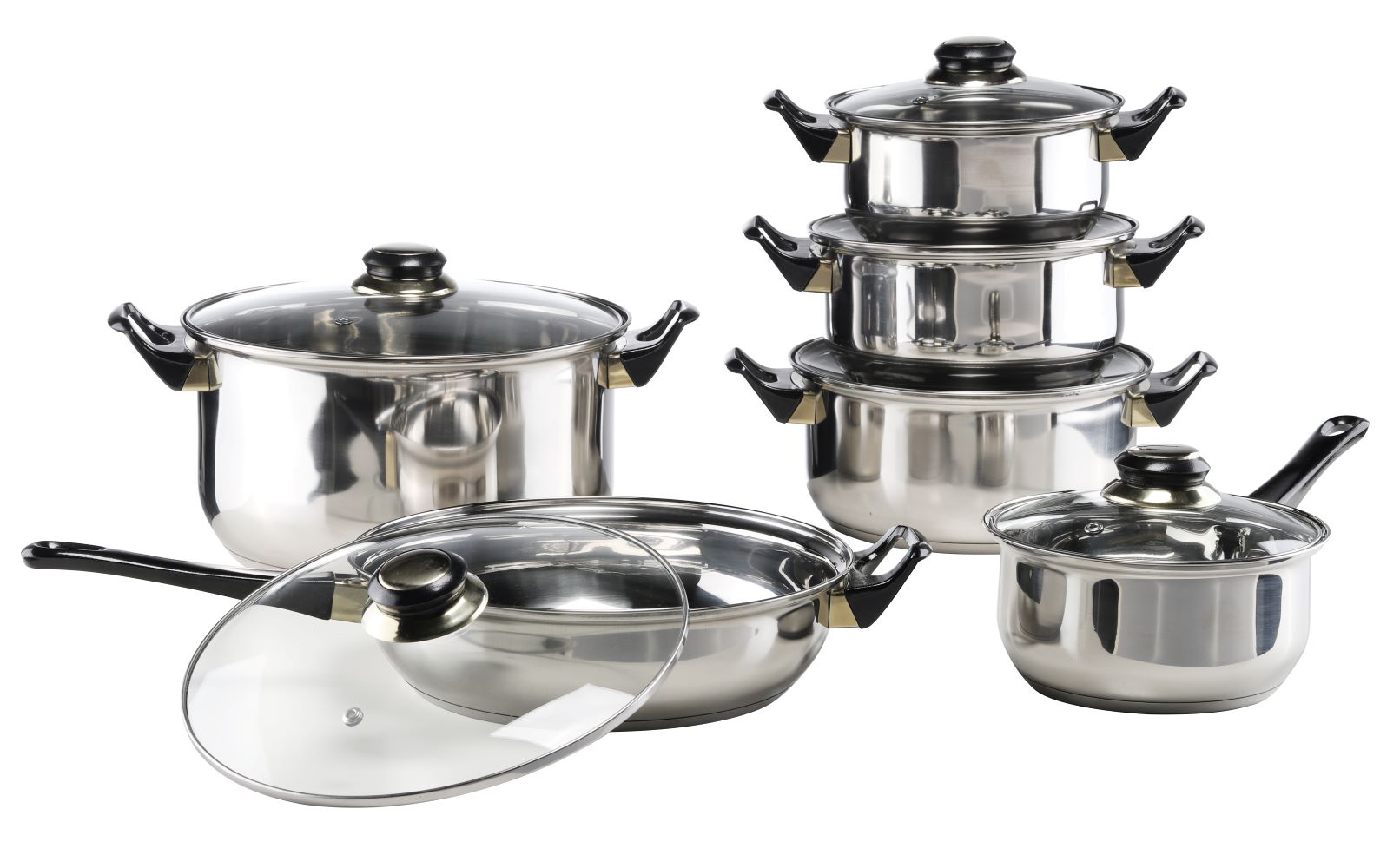 Haushalt International Kochtopf-Set 12tlg. aus Edelstahl mit Glasdeckel