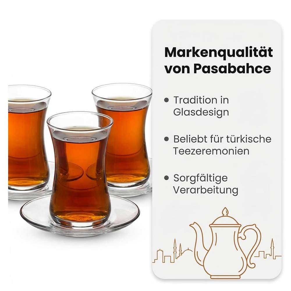 Der-Porzellan-Laden by Pasabahce Heybeli Teeglas mit Untertasse 160 ml 6er Set