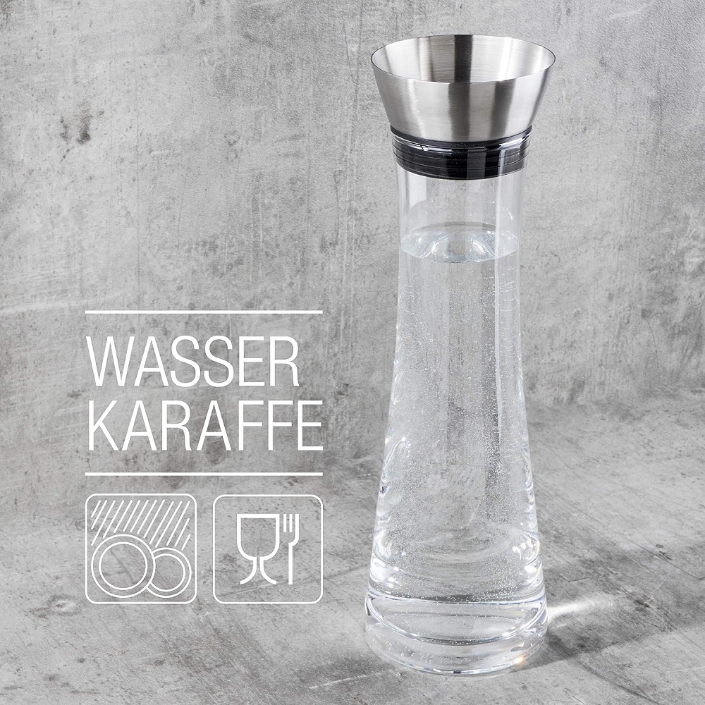 Haushalt International Wasserkaraffe aus Glas, 1 Liter mit Ausgießer