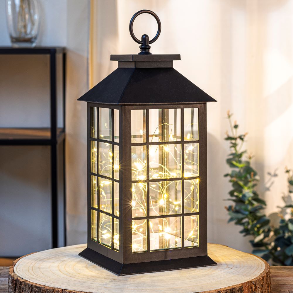 Haushalt International LED-Laterne mit Kupferlichterkette ca. 14 x 14 x 31,5cm