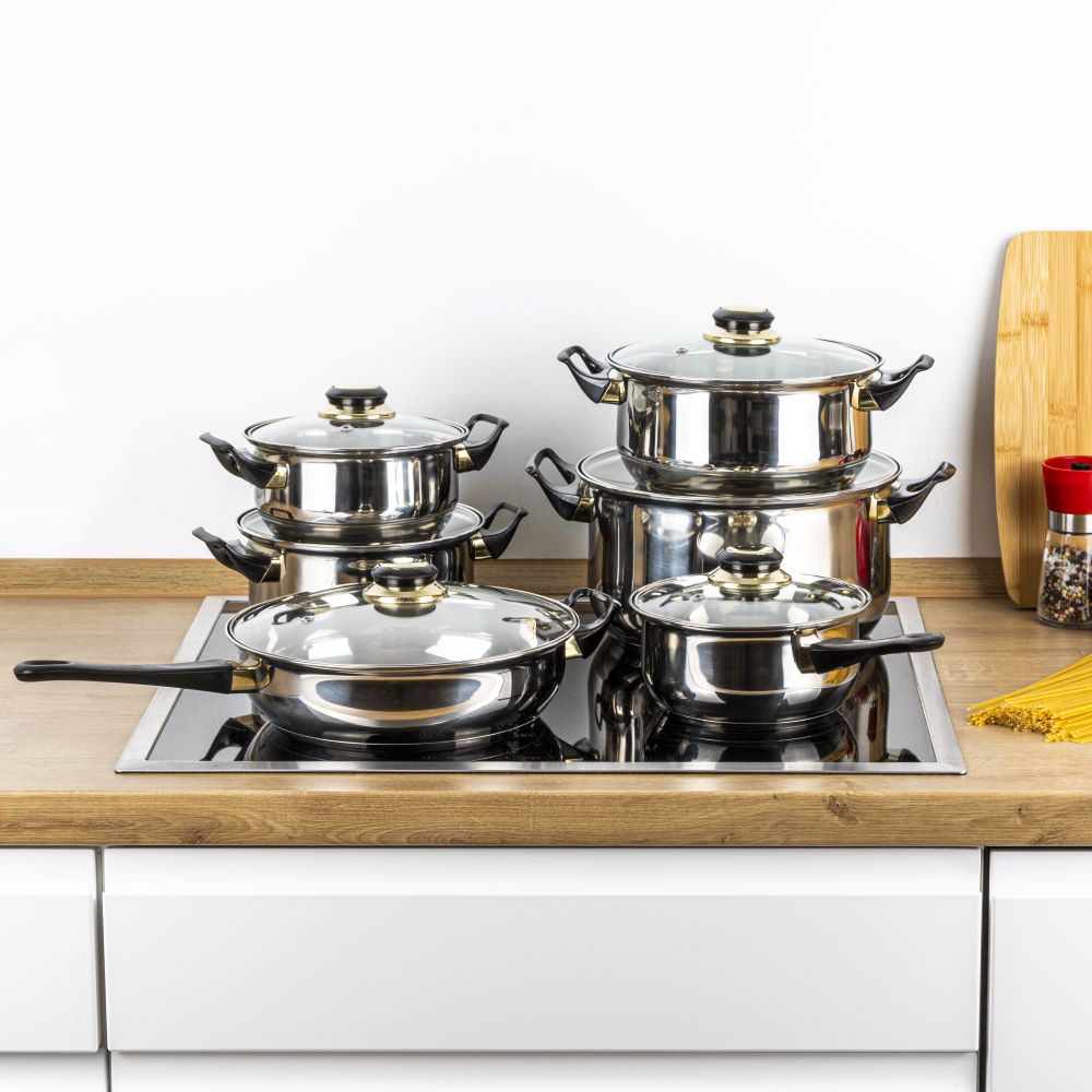 Haushalt International Kochtopf-Set 12tlg. aus Edelstahl mit Glasdeckel