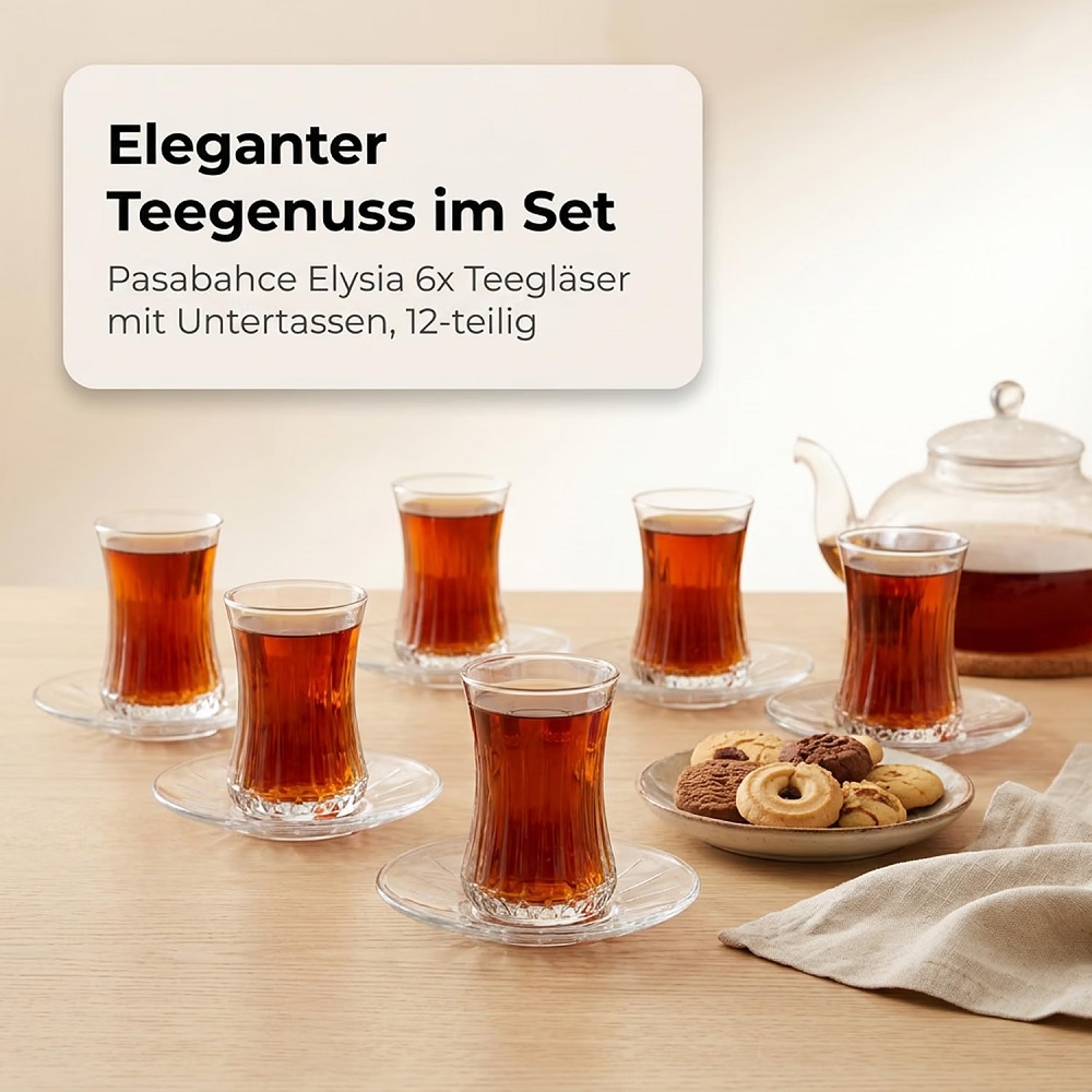 Der-Porzellan-Laden by Pasabahce Elysia Teeset Tasse mit Untertasse 12tlg.