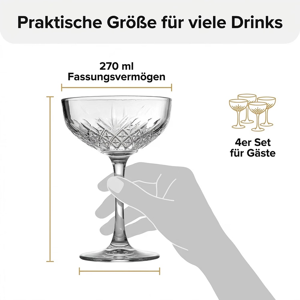 Der-Porzellan-Laden by Pasabahce Timeless Sekt/Cocktailschale 270 ml 4er Set