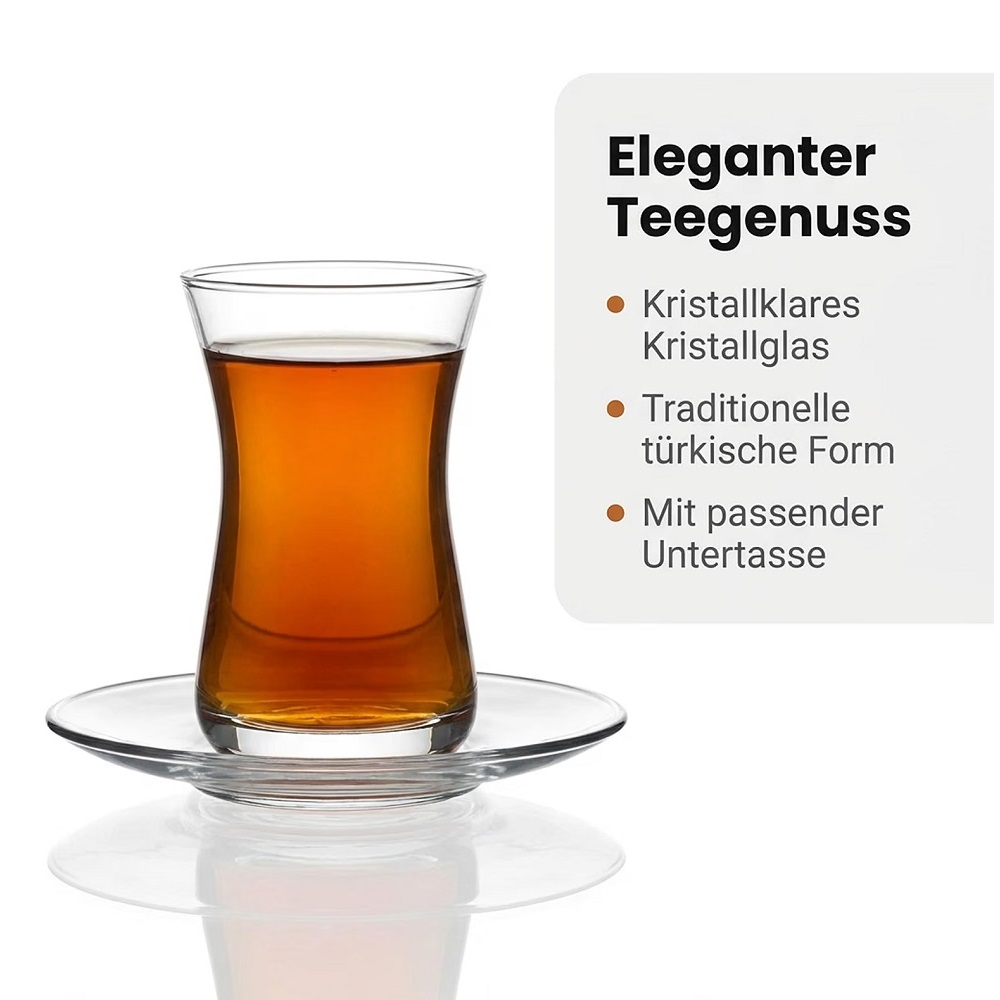 Der-Porzellan-Laden by Pasabahce Heybeli Teeglas mit Untertasse 160 ml 6er Set