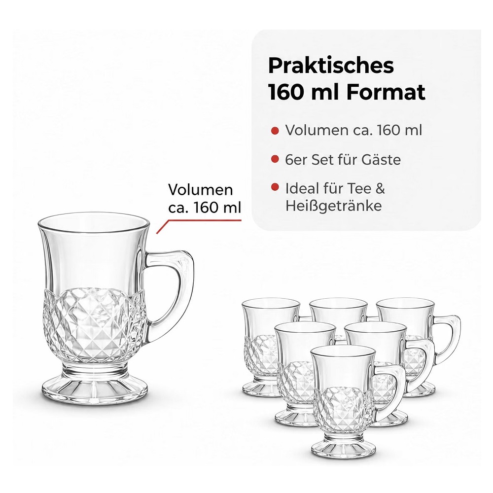 Der-Porzellan-Laden by Pasabahce Istanbul Teeglas mit Henkel 6er Set