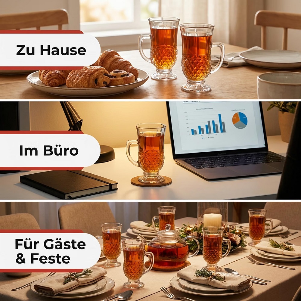 Der-Porzellan-Laden by Pasabahce Istanbul Teeglas mit Henkel 6er Set