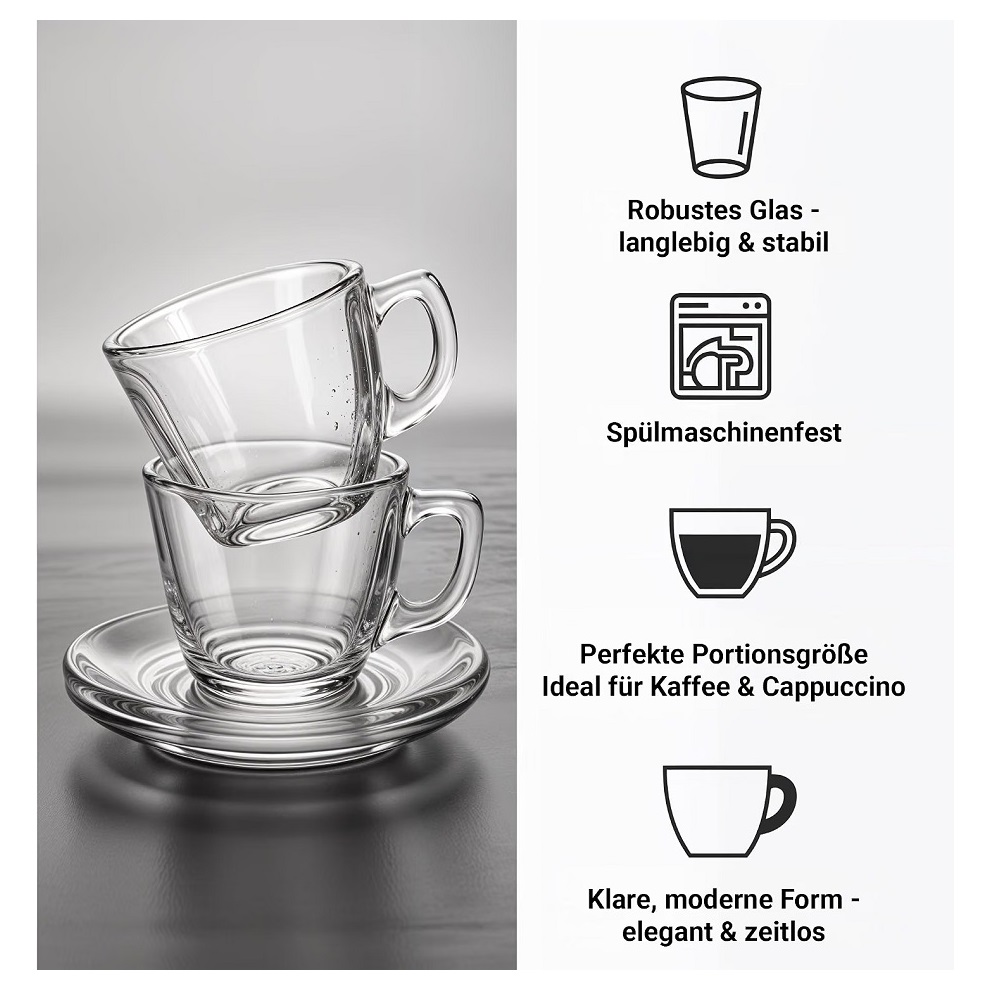 Der-Porzellan-Laden by Pasabahce Vela Kaffeetassenset Tasse und Untertasse 12tlg.