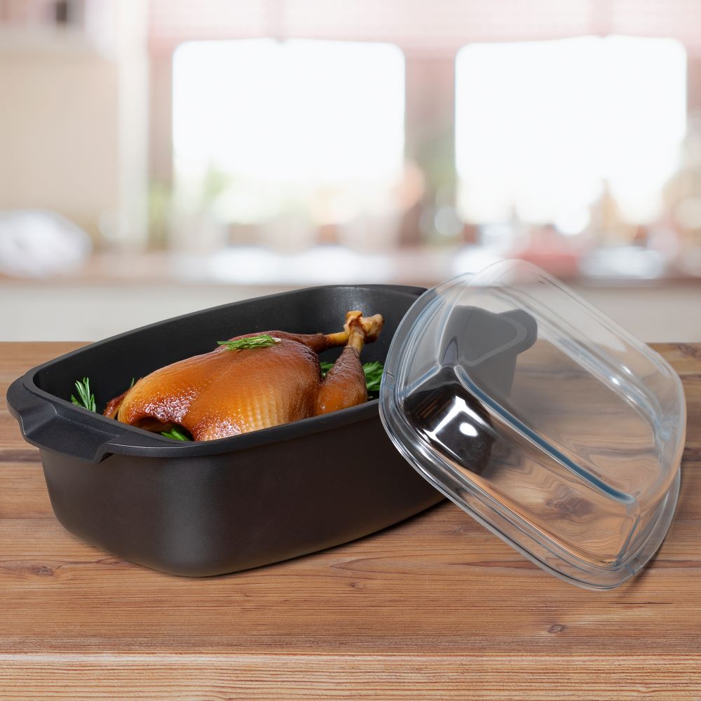 Haushalt International Aluguss-Bräter mit Glasdeckel Maße: ca. 39 x 22 x 16cm
